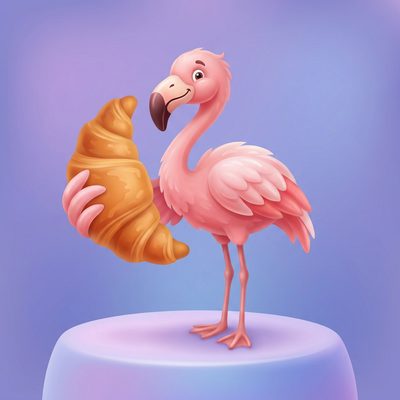 Flamingua mascot with croissant — French partitive articles guide