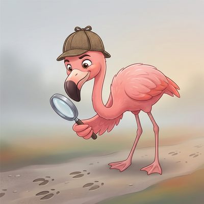 Flamingua mascot investigating — German accusative case guide