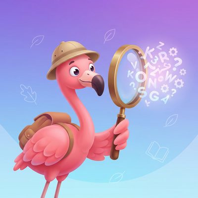 Flamingua mascot exploring — learning guides hub