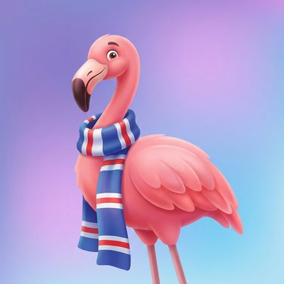 Flamingua mascot with French scarf — French negation guide