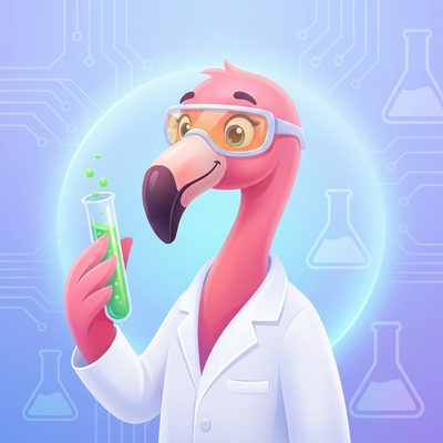 Flamingua mascot experimenting — German negation guide