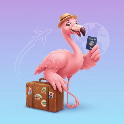 Flamingua mascot with passport — Swiss residence permit German requirement